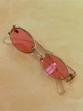 Anthropologie Romantic Boho Gold Frame Pink Lens Slim Oval Sunglasses